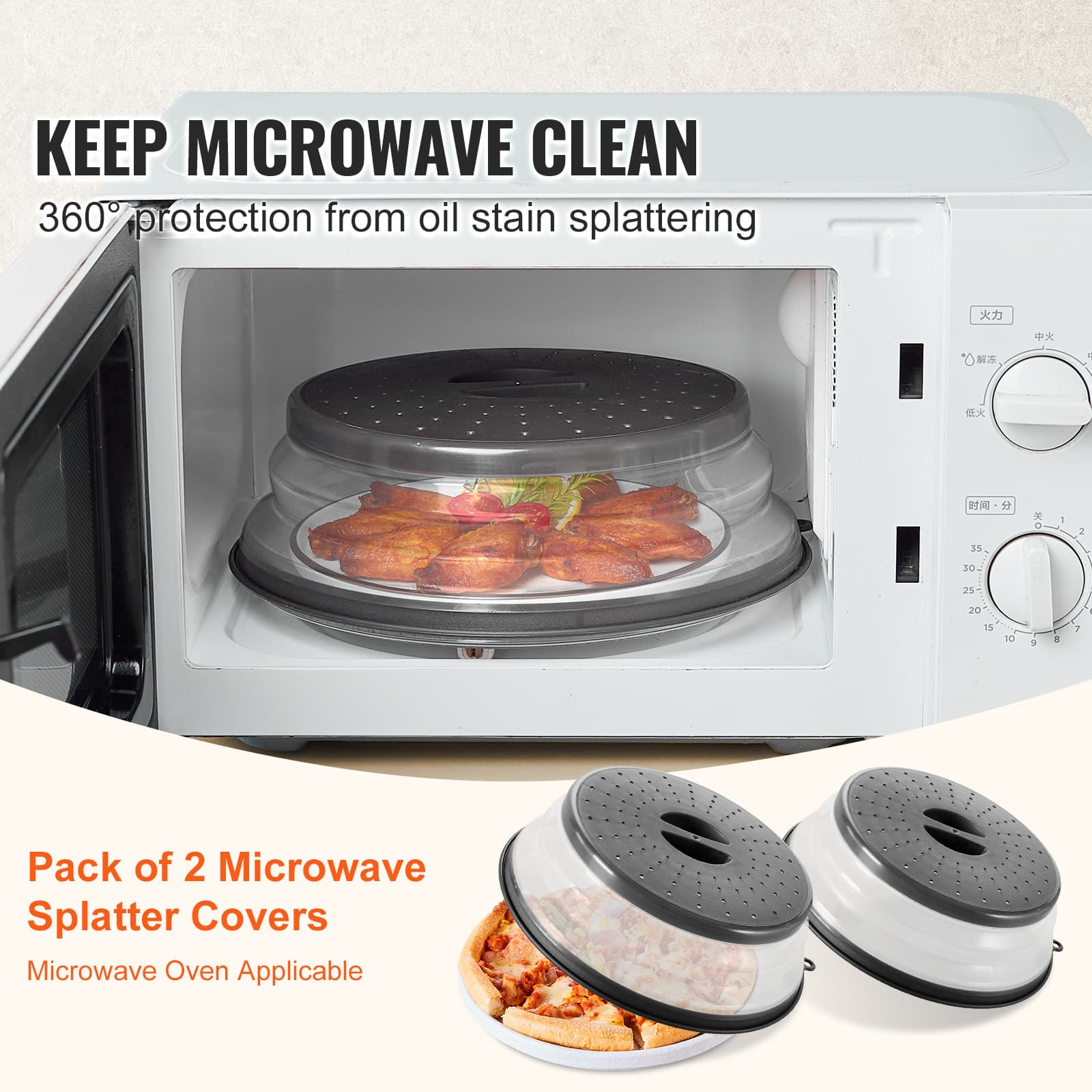 Microwave Splatter Cover 2 Pack Collapsible Lid for Food Heat Resistant Cover
